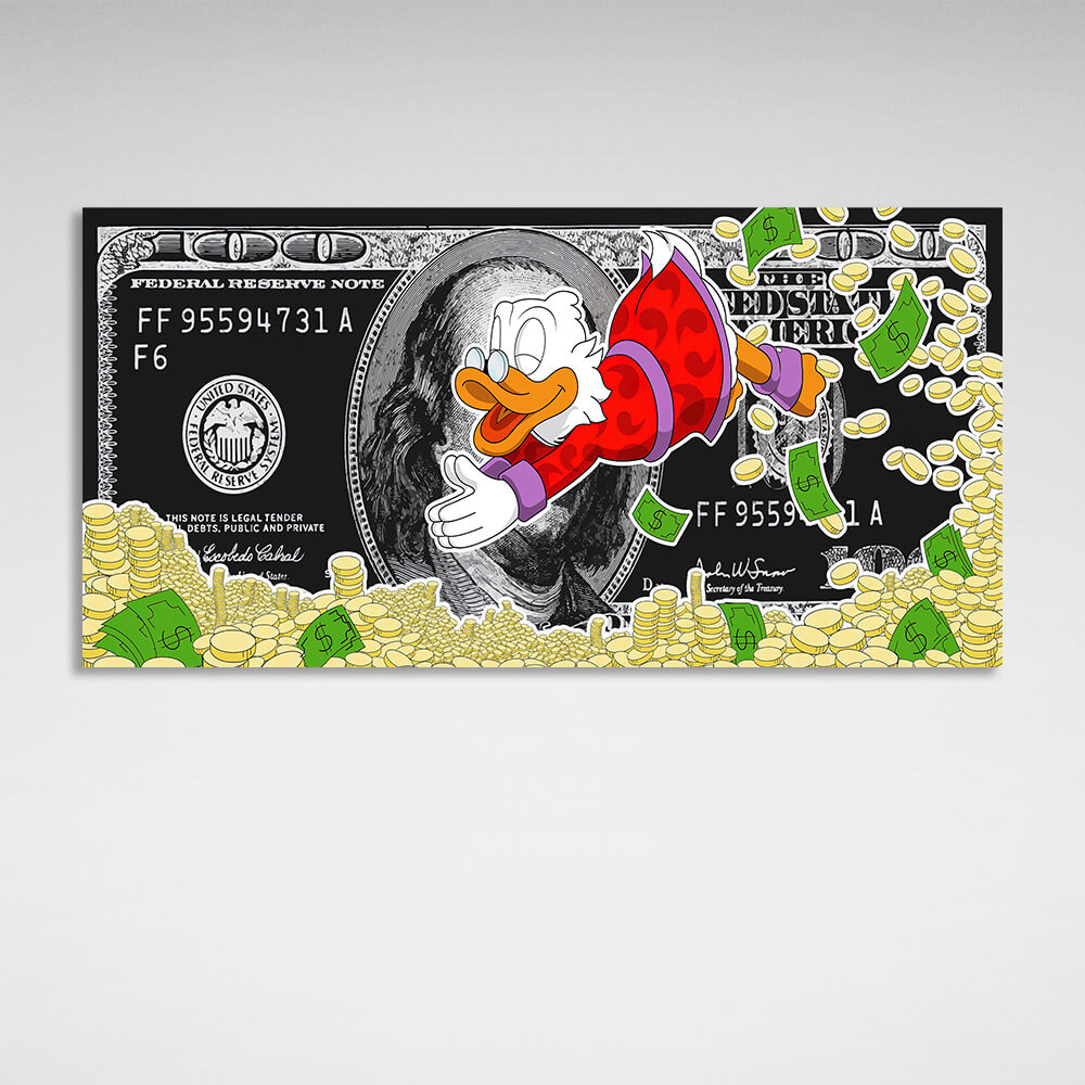 Scrooge's sea of money dollar Inspirational Canvas Wall Art Print