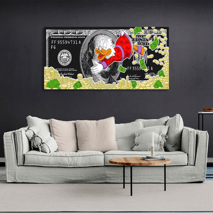 Scrooge's sea of money dollar Inspirational Canvas Wall Art Print