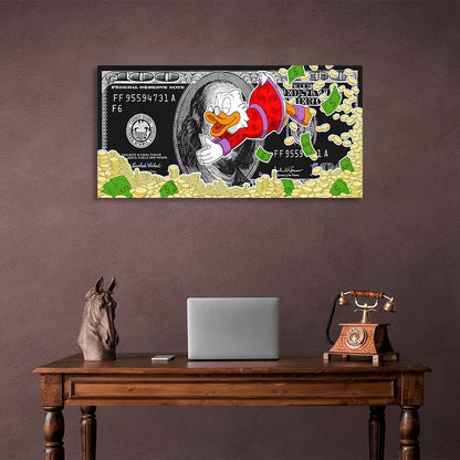 Scrooge's sea of money dollar Inspirational Canvas Wall Art Print