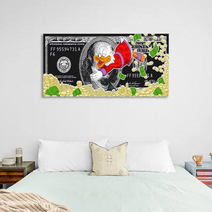 Scrooge's sea of money dollar Inspirational Canvas Wall Art Print