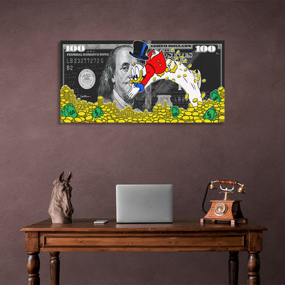 Scrooge's sea of dollar coins Inspirational Canvas Wall Art Print