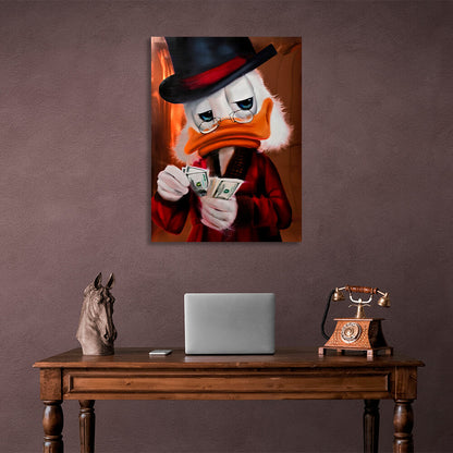 Scrooge's counting dollars Inspirational Canvas Wall Art Print