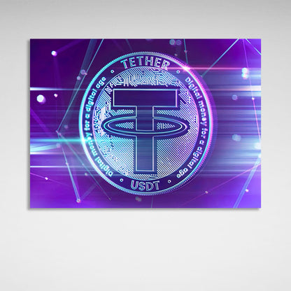 Money cryptocurrencies coin purple Tether USDT Inspirational Canvas Wall Art Print