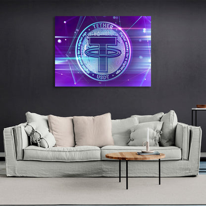 Money cryptocurrencies coin purple Tether USDT Inspirational Canvas Wall Art Print