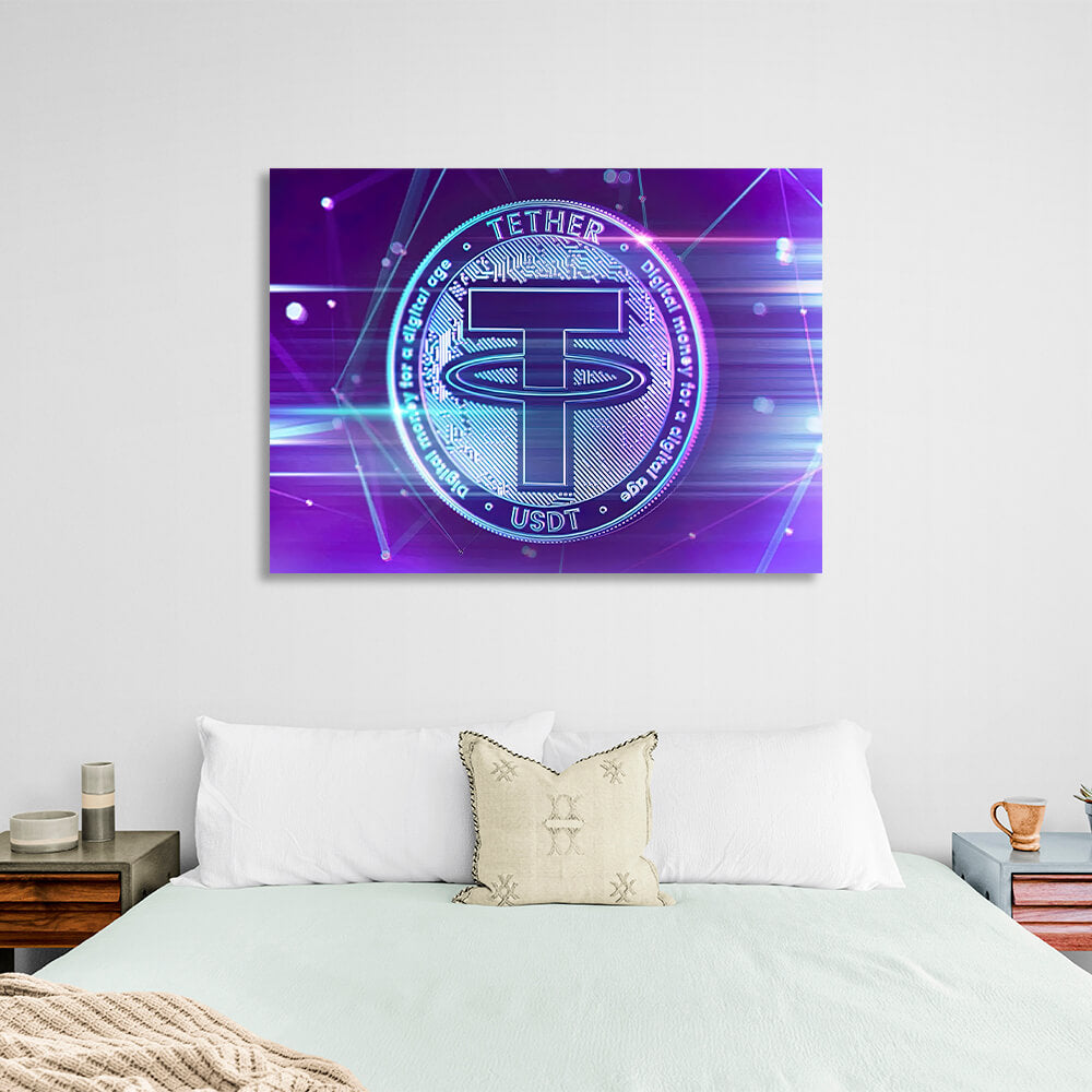 Money cryptocurrencies coin purple Tether USDT Inspirational Canvas Wall Art Print