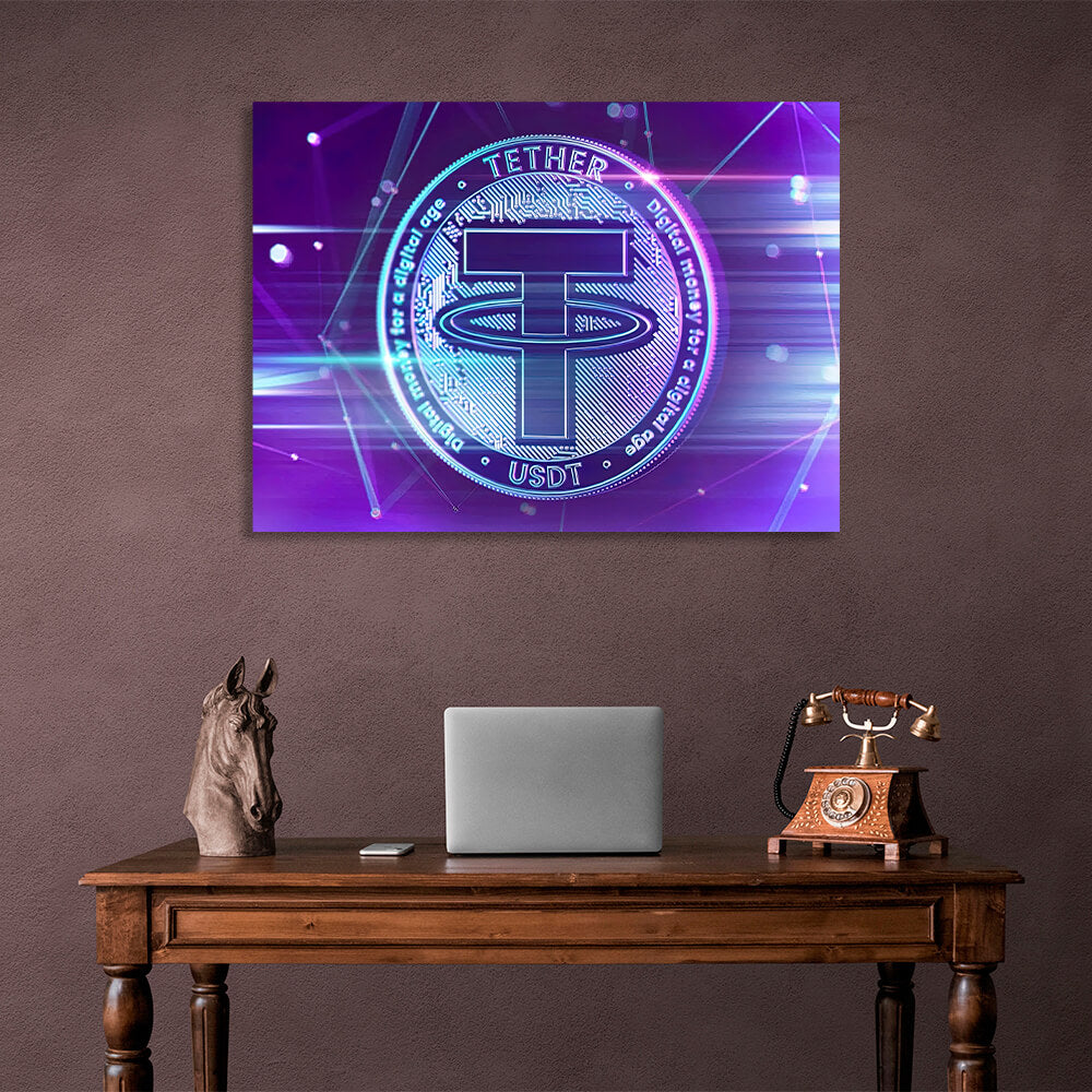 Money cryptocurrencies coin purple Tether USDT Inspirational Canvas Wall Art Print