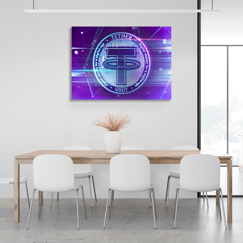 Money cryptocurrencies coin purple Tether USDT Inspirational Canvas Wall Art Print