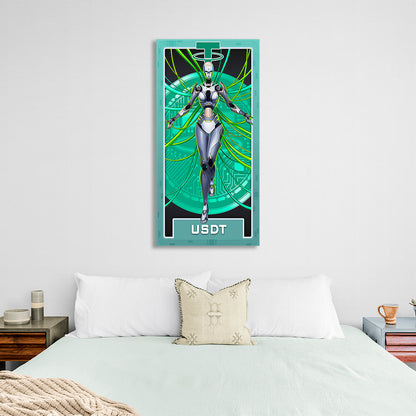 Money Crypto Warrior Robot Tether USDT Inspirational Canvas Wall Art Print