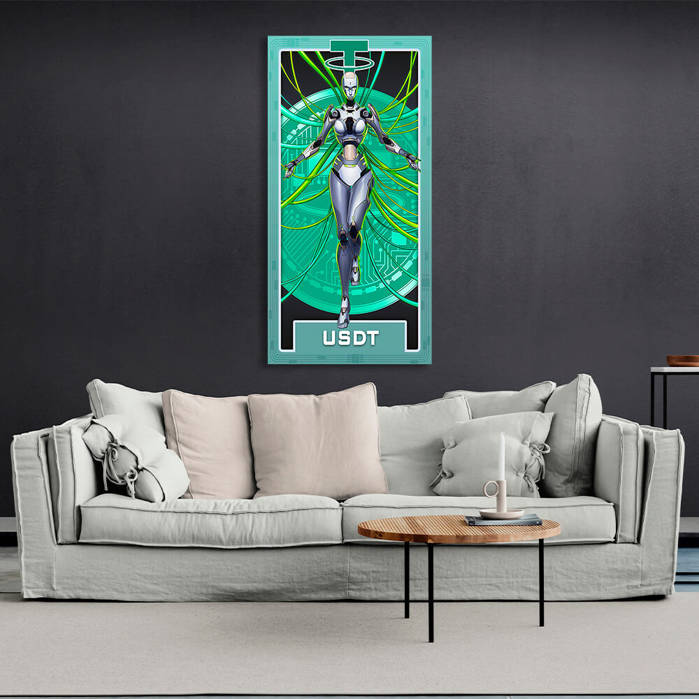 Money Crypto Warrior Robot Tether USDT Inspirational Canvas Wall Art Print