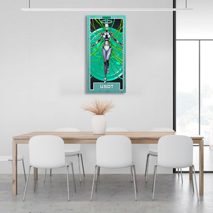 Money Crypto Warrior Robot Tether USDT Inspirational Canvas Wall Art Print