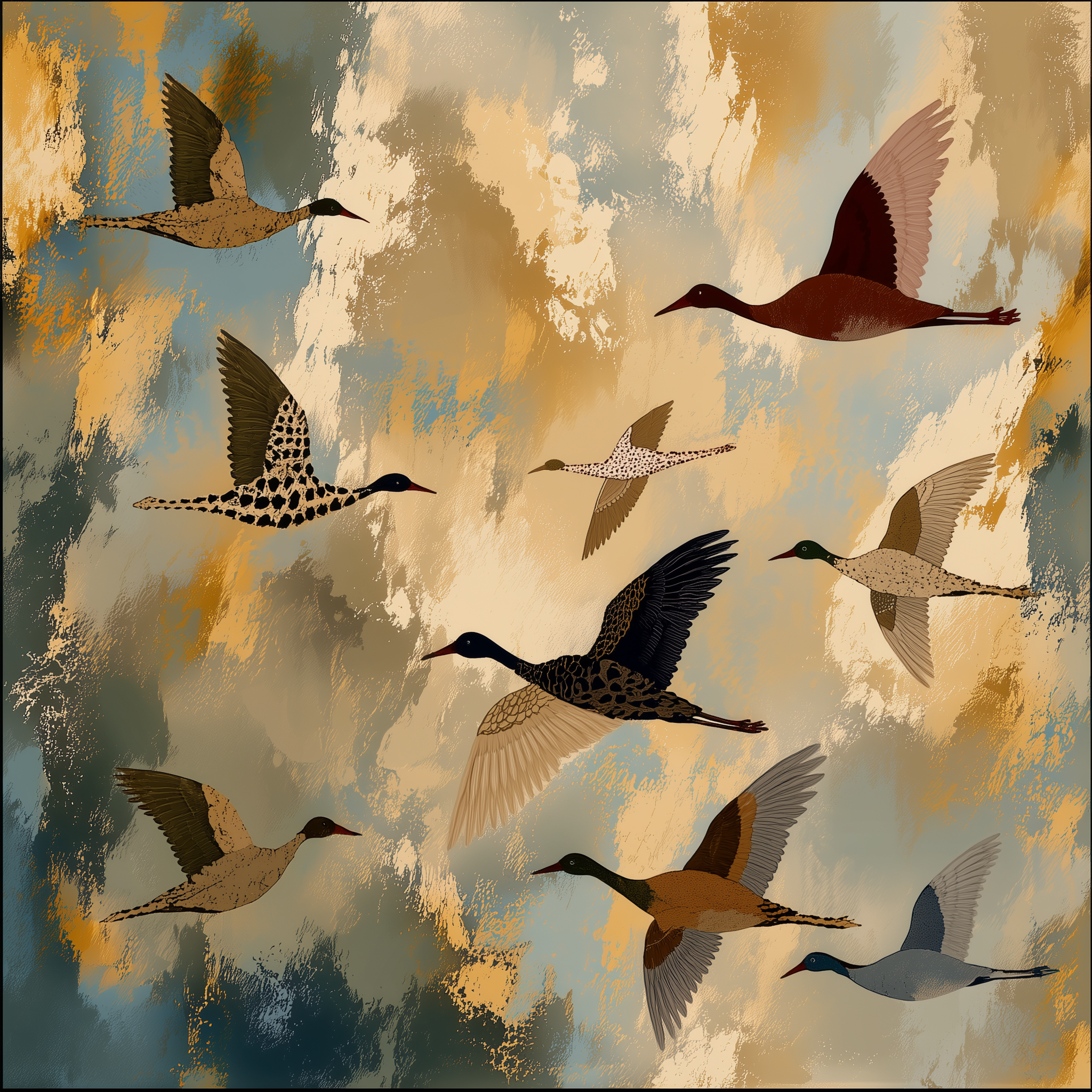Modern Neutral Bird Print-Elegant Flight Birds Canvas Wall Art | Modern Bird Wall Art |  Scandinavian Nature Wall Decor
