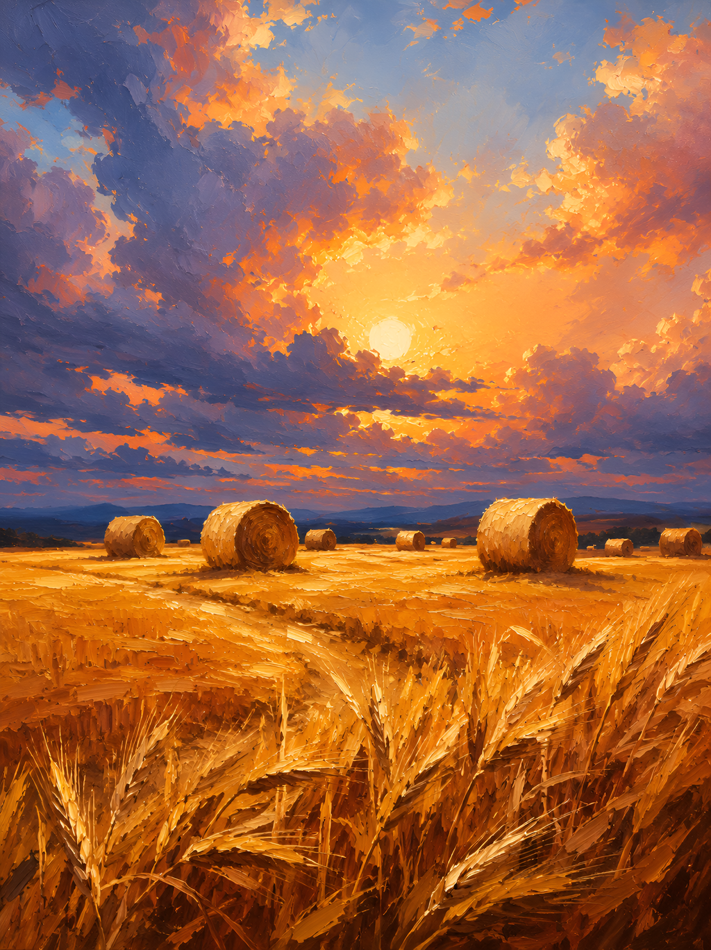 Rustic Wheat Field Canvas Wall Art, Golden Harvest Landscape Canvas Print for Living Room