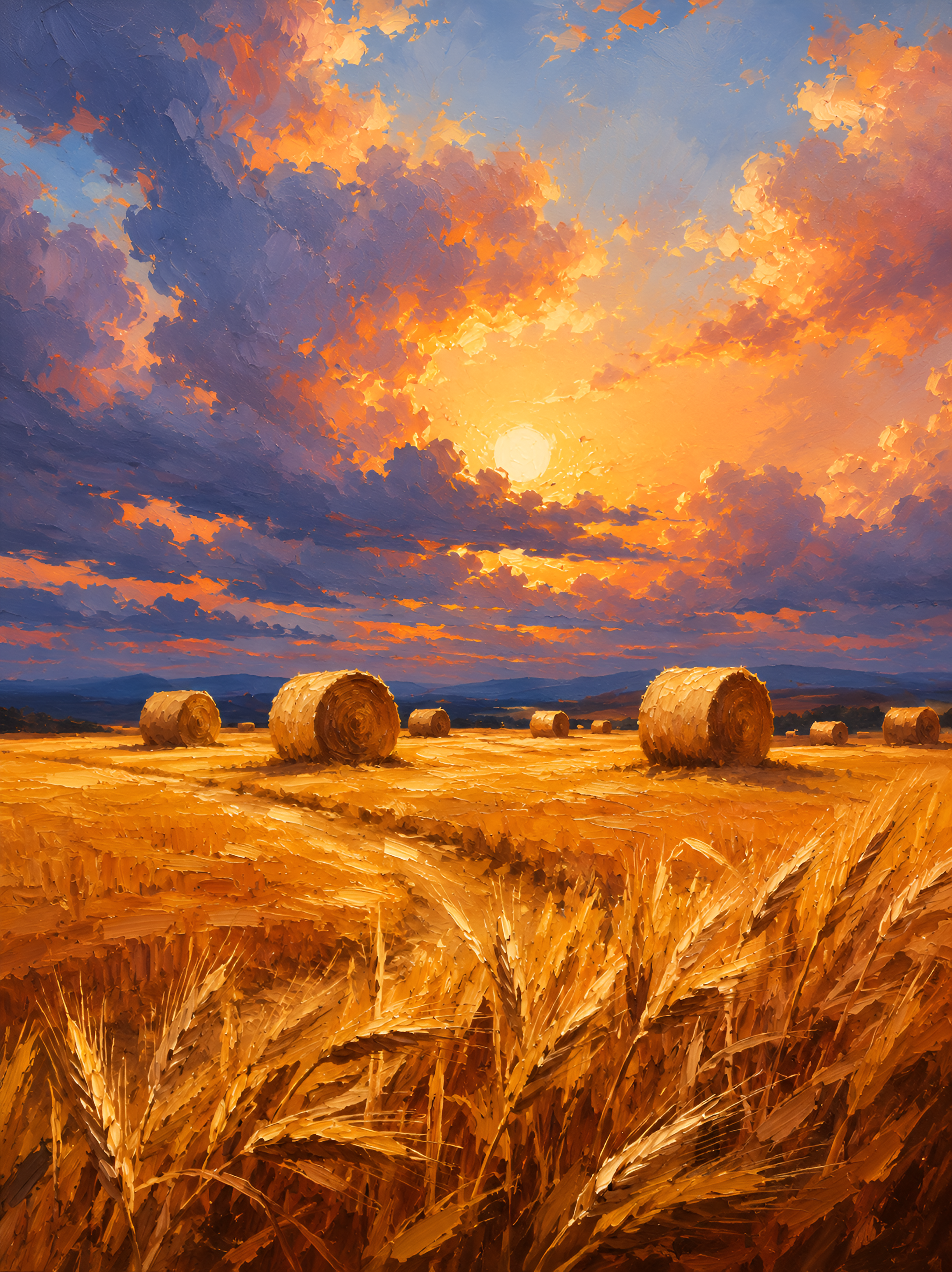 Rustic Wheat Field Canvas Wall Art, Golden Harvest Landscape Canvas Print for Living Room