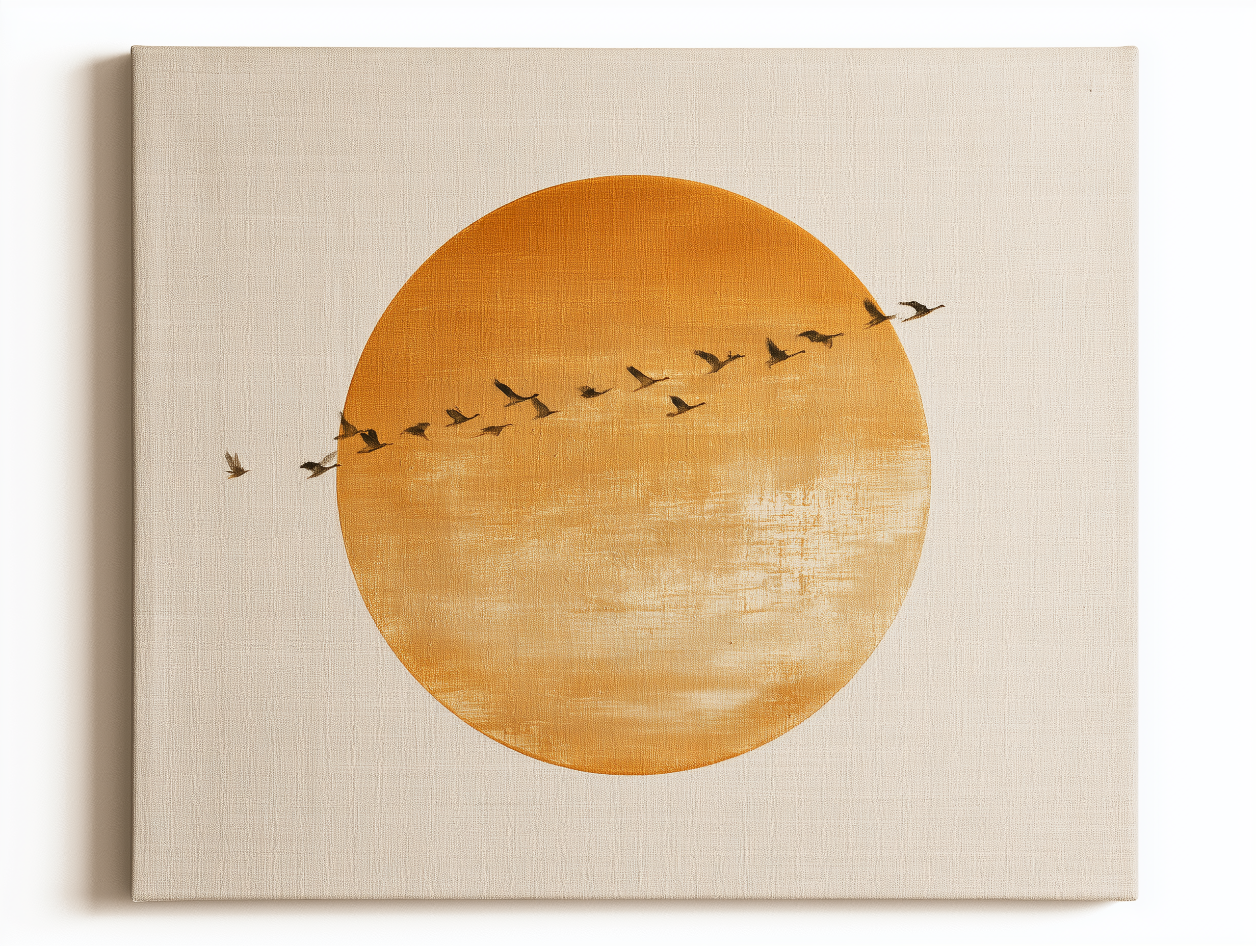Golden Sun & Flying Birds Canvas Wall Art | Minimalist Japandi Wall Decor | Scandinavian Abstract Painting