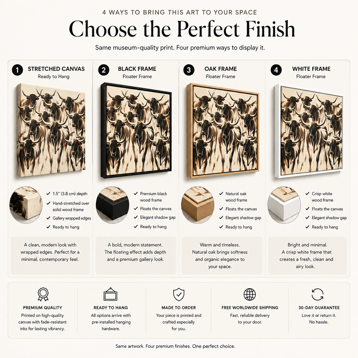Longhorn Herd Wall Art – Modern Western Cattle Canvas