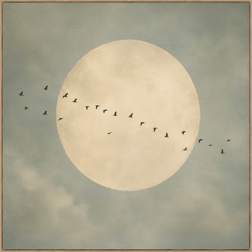 Moonlit Flight Canvas Wall Art | Minimalist Japandi Moon Print