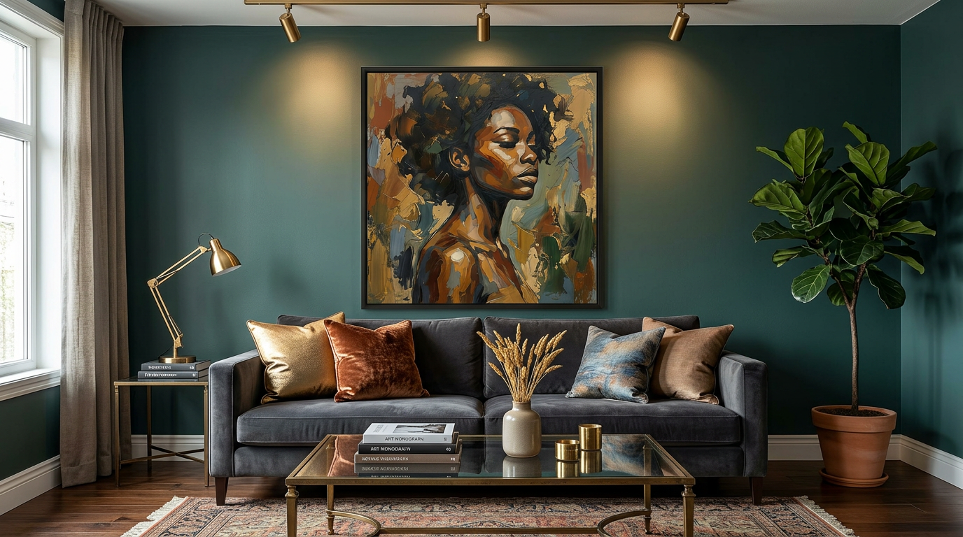 Modern Black Woman Abstract Canvas Wall Art – Neutral Minimal Portrait for Living Room Decor