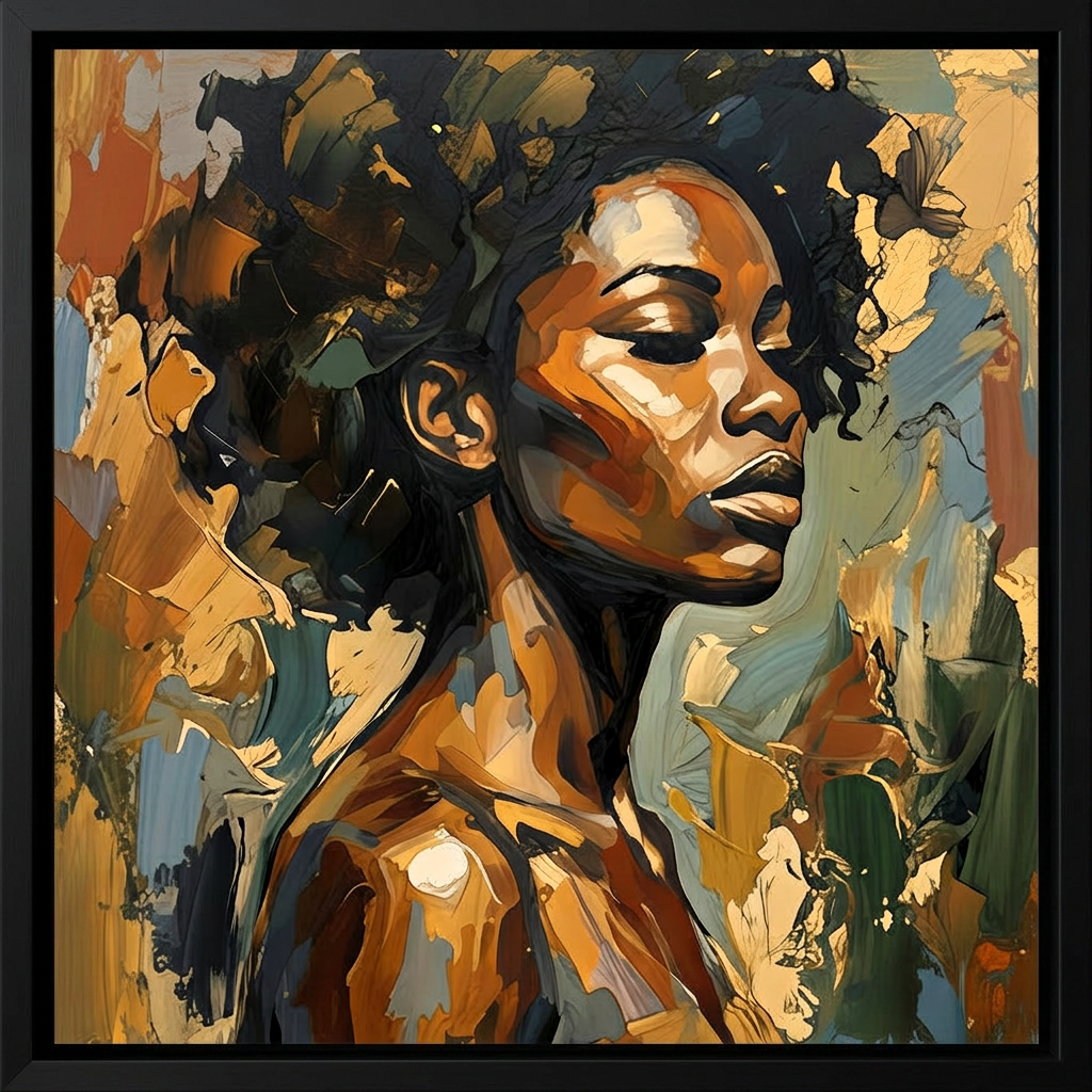 Modern Black Woman Abstract Canvas Wall Art for Elegant Interiors– Minimal Portrait That Adds Depth & Character to Your Space