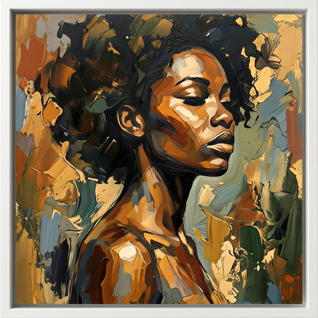 Modern Black Woman Abstract Canvas Wall Art for Elegant Interiors– Minimal Portrait That Adds Depth & Character to Your Space