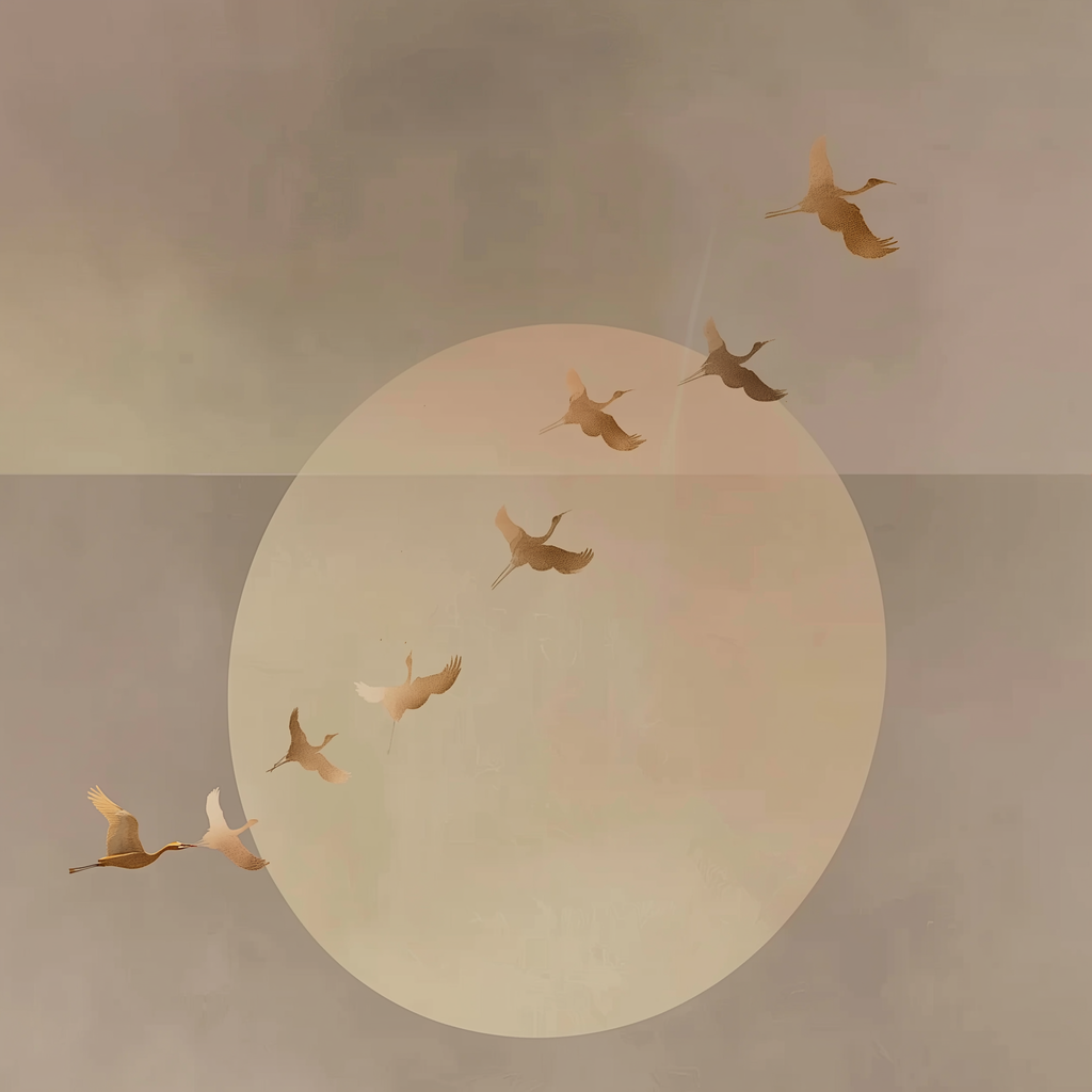 Neutral Crane Wall Art – Beige & Taupe Abstract Sun Canvas Print