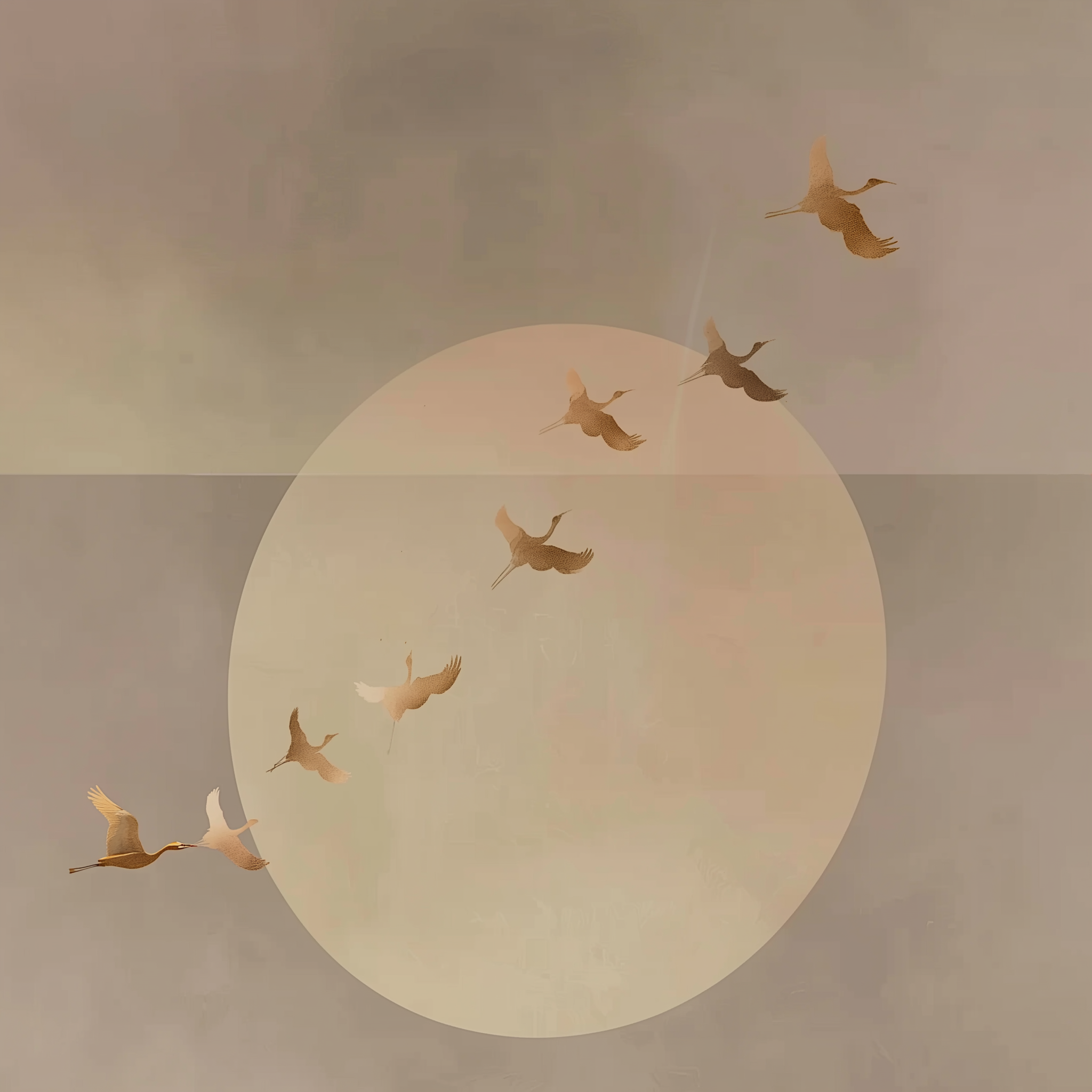 Neutral Crane Wall Art – Beige & Taupe Abstract Sun Canvas Print