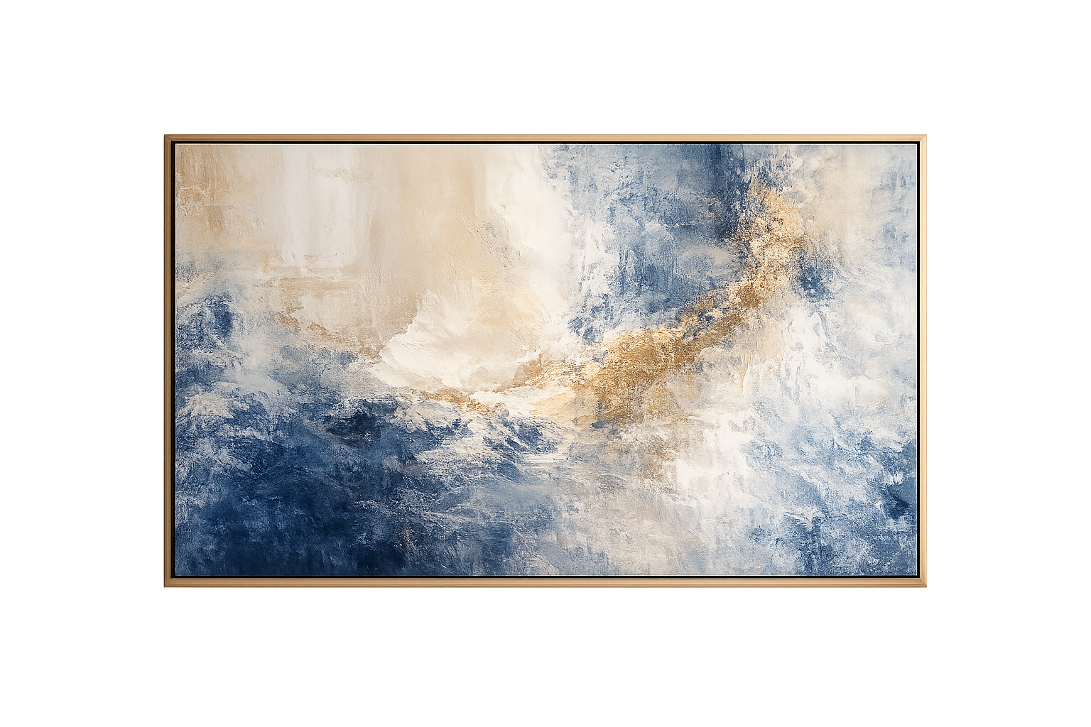 Modern Blue Beige Abstract Canvas Wall Art for Living Room