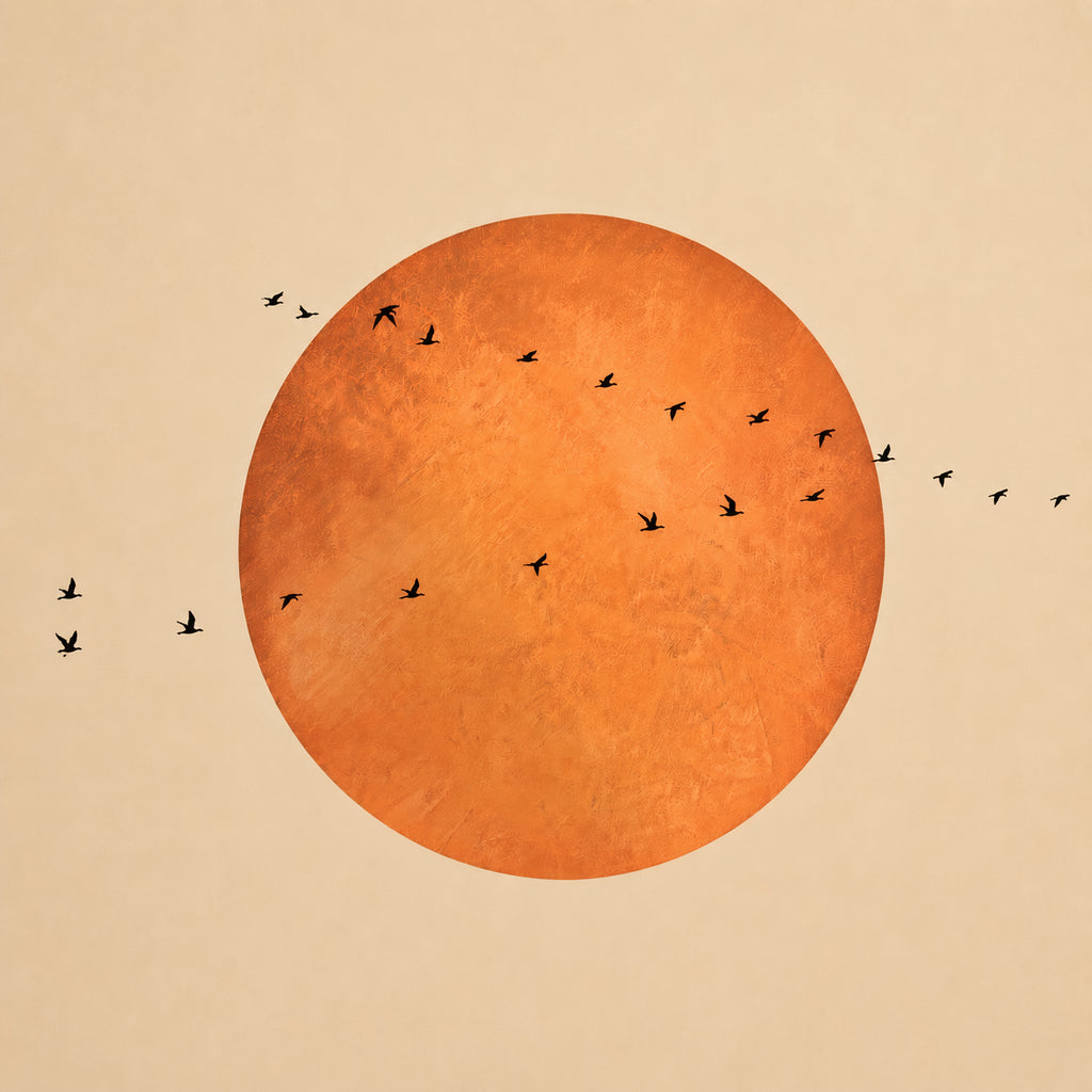 Solstice Flight-Orange Sun Wall Art – Modern Minimalist Framed Canvas Print