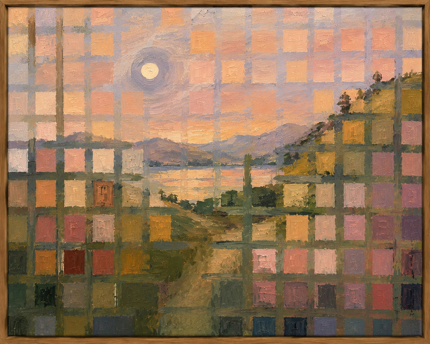 Sunlit Mosaic Horizon Canvas Wall Art | Modern Abstract Landscape
