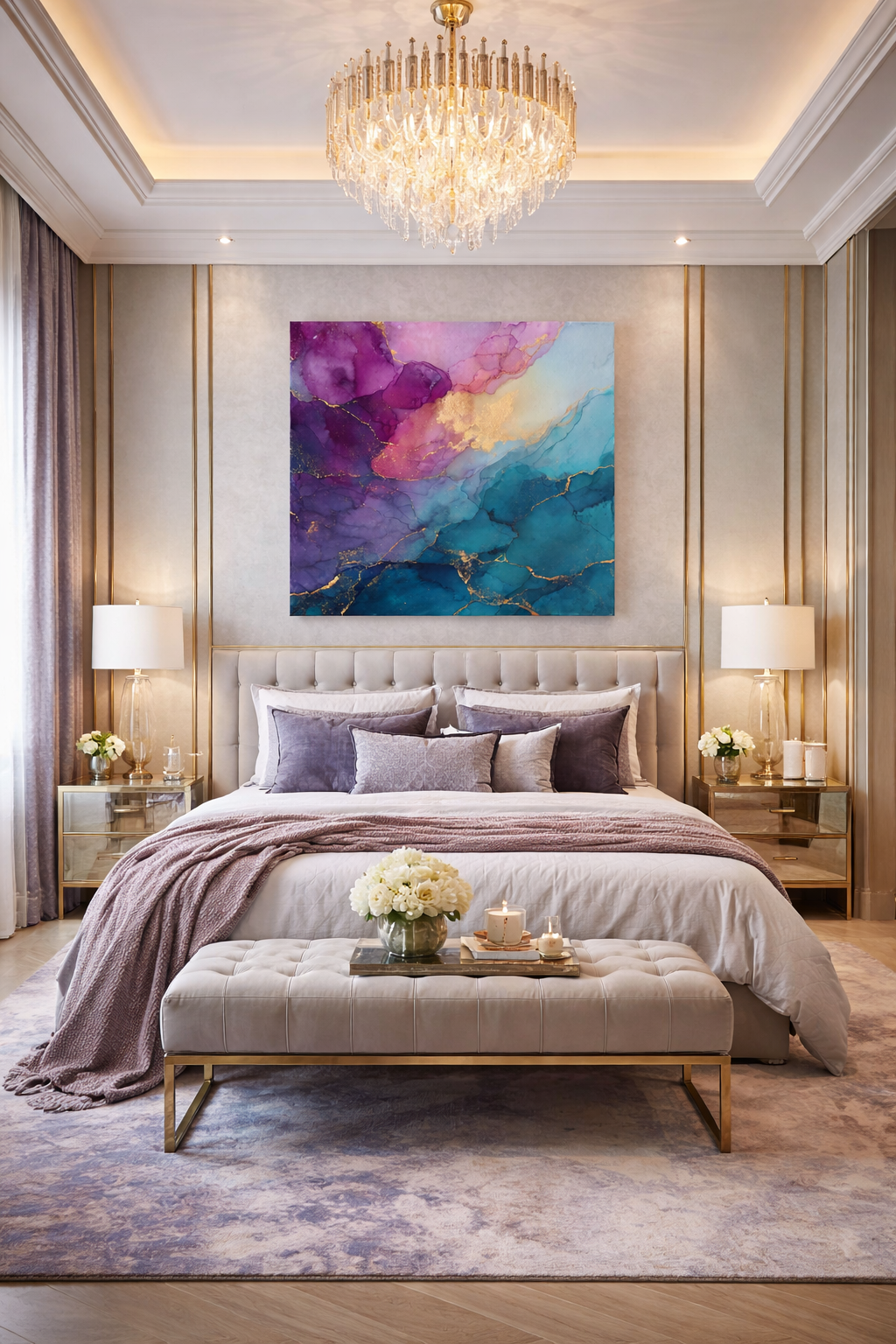 Teal Purple Gold Abstract Canvas Wall Art
