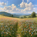 Wildflower Valley Path Canvas Wall Art -Meadow Landscape Print