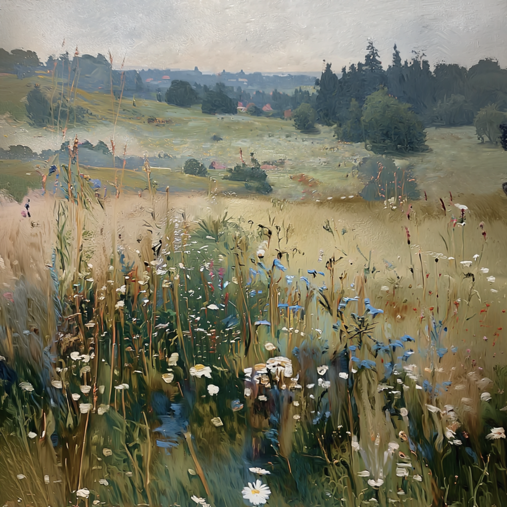 Wildflower Meadow Canvas Wall Art | Neutral Landscape Painting | Botanical Field Canvas Print | Cottage core Wall Décor | Organic Modern Landscape