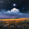 Moonlit Meadow – Contemporary Landscape Canvas Wall Art Collection | Night Sky Wall Decor