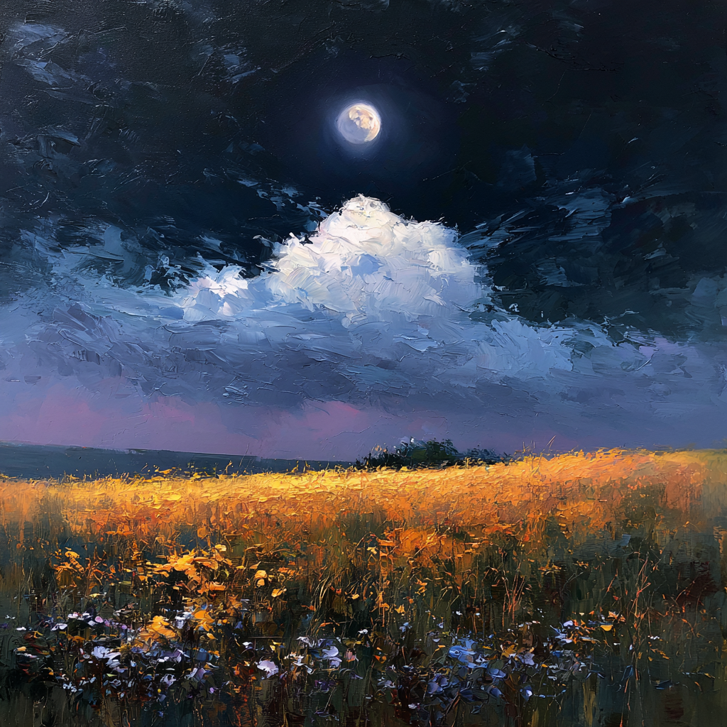 Moonlit Meadow – Contemporary Landscape Canvas Wall Art Collection | Night Sky Wall Decor