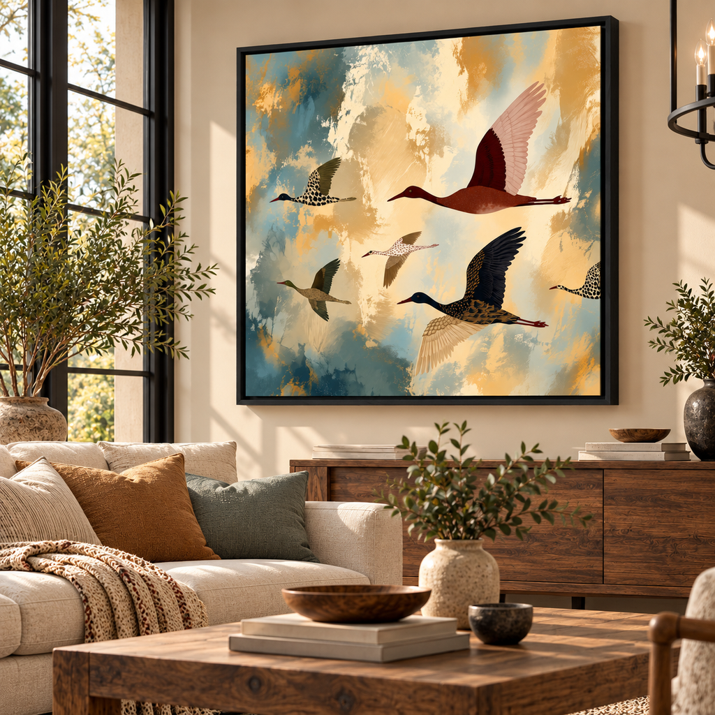 Birds in Flight Wall Art – Abstract Earth Tone Canvas Print