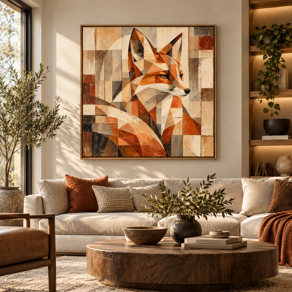 Geometric Fox Wall Art – Abstract Woodland Animal Canvas