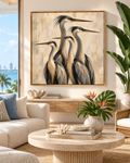 Abstract Heron Wall Art – Modern Four Birds Canvas