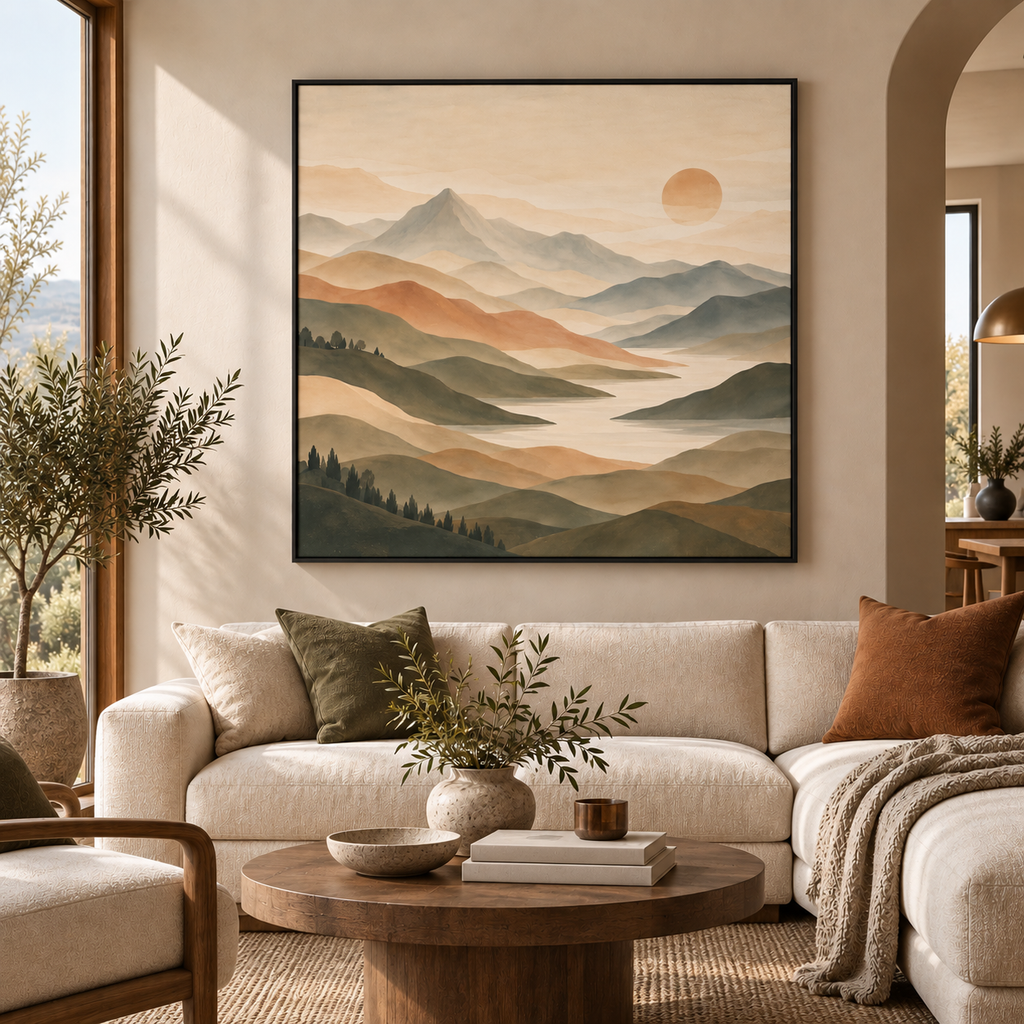 Neutral Mountain Wall Art – Abstract Landscape Canvas