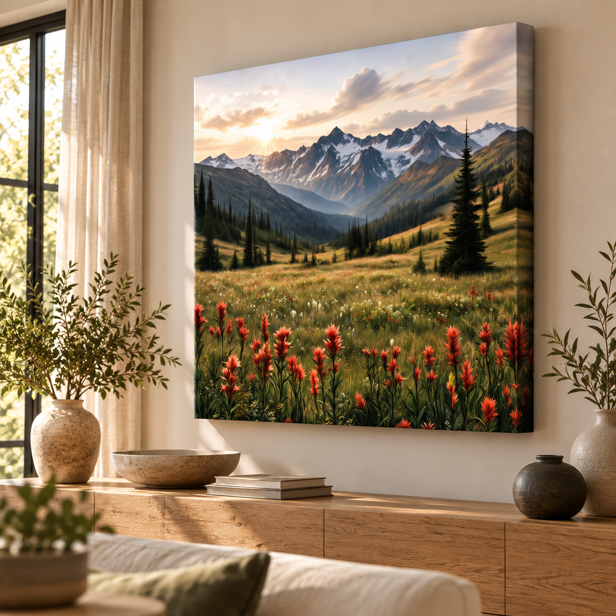Mountain Wildflower Wall Art – Alpine Meadow Canvas Print