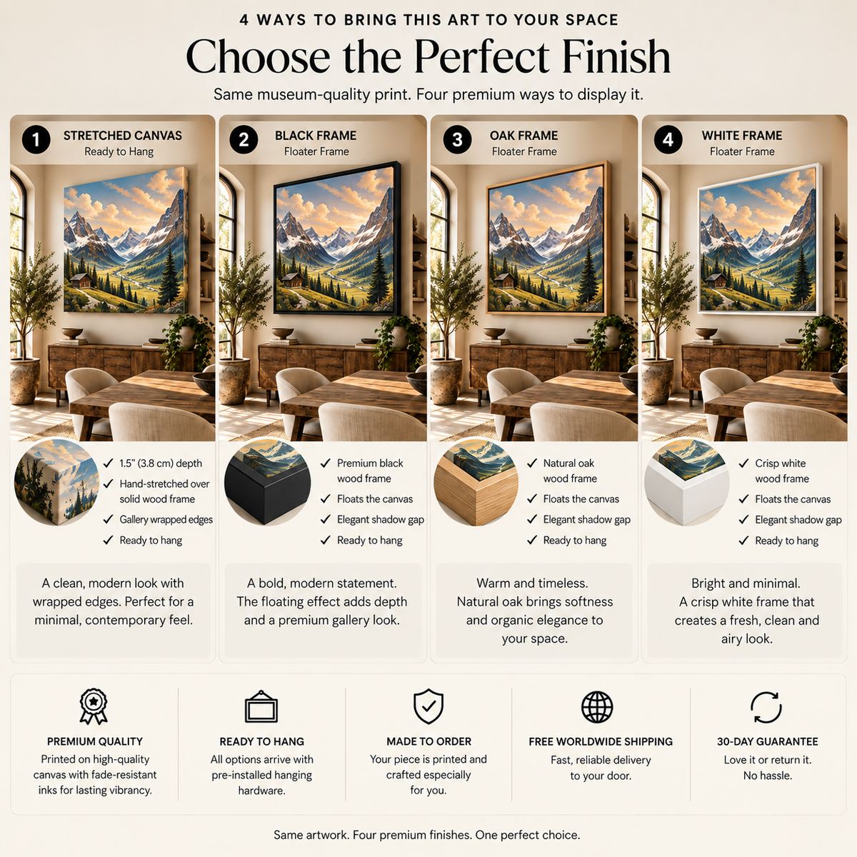 Alpine Mountain Wall Art – Snowy Peaks & Cabin Canvas Print