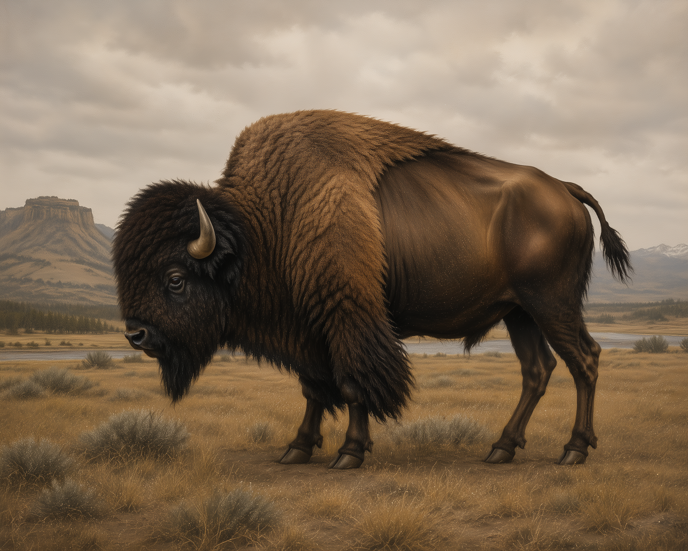 American Bison Canvas Wall Art – Vintage Western Wildlife Painting
