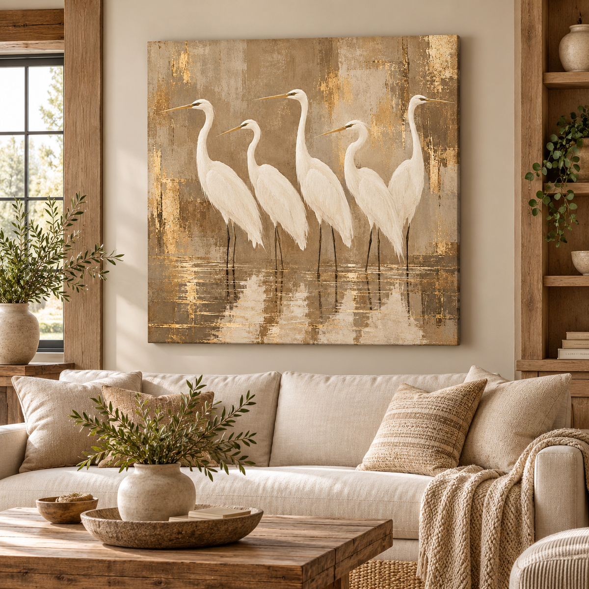 White Egret Wall Art – Neutral Coastal Bird Canvas