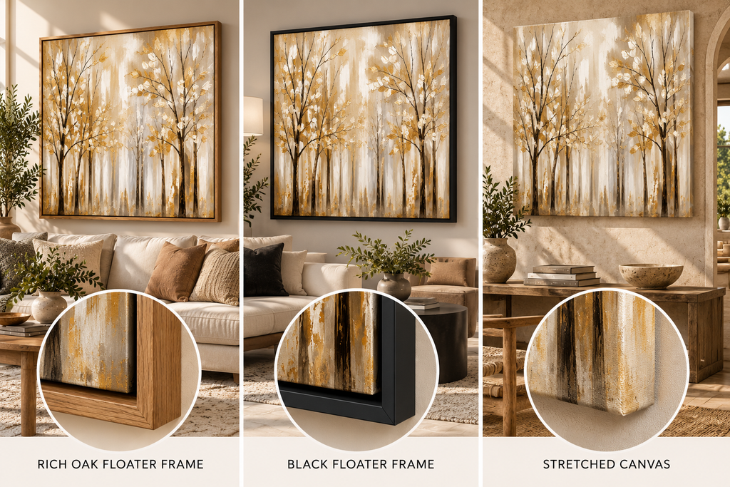 Golden Forest Wall Art – Neutral Abstract Trees Canvas Print