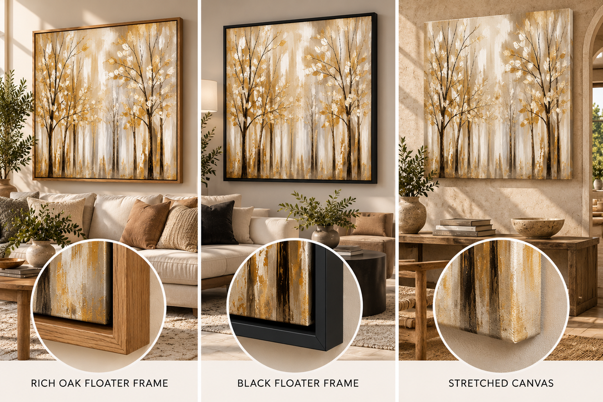 Golden Forest Wall Art – Neutral Abstract Trees Canvas Print