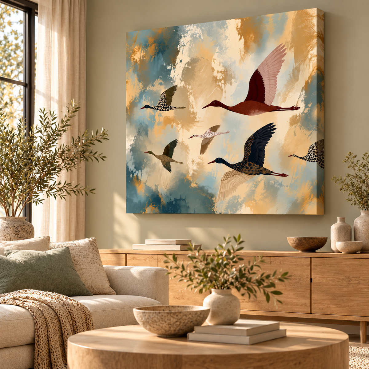 Birds in Flight Wall Art – Abstract Earth Tone Canvas Print