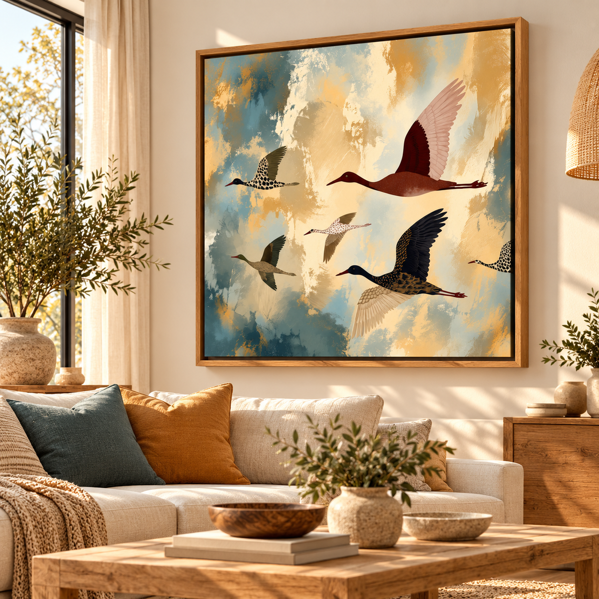 Birds in Flight Wall Art – Abstract Earth Tone Canvas Print
