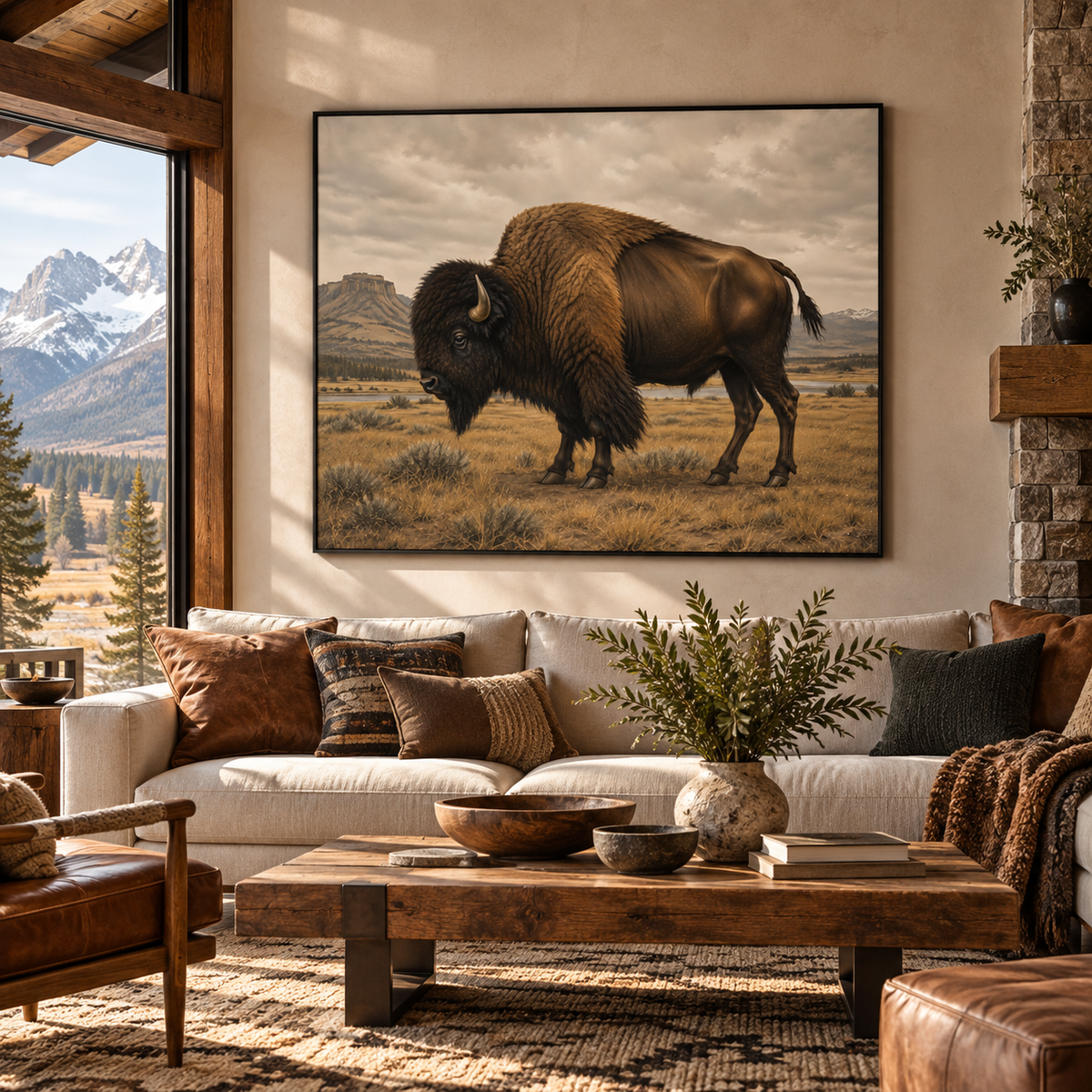 Bison Wall Art – Moody Western Buffalo Landscape Canvas