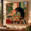 Black Cat and Goldfish Wall Art – Whimsical Cat Fishbowl Canvas-''Caught in the act''