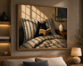 Black Cat Reading Wall Art – Cozy Cat in Bed Canvas for Book Lovers