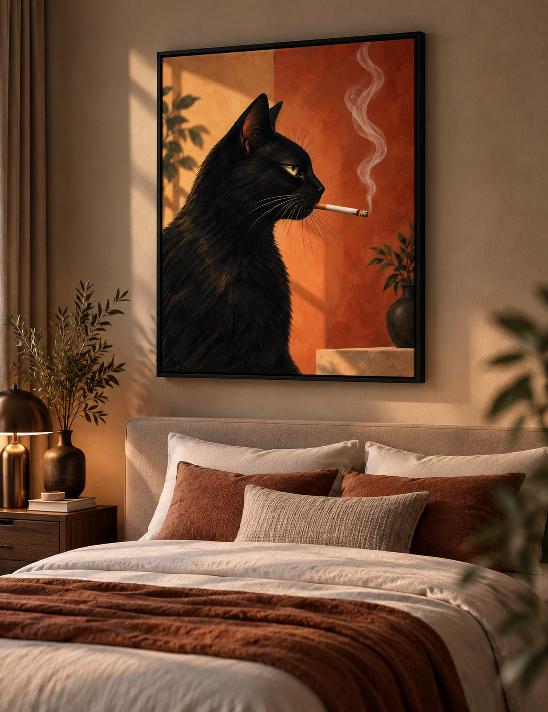 Black Cat Smoking Wall Art – Vintage Quirky Cat Canvas