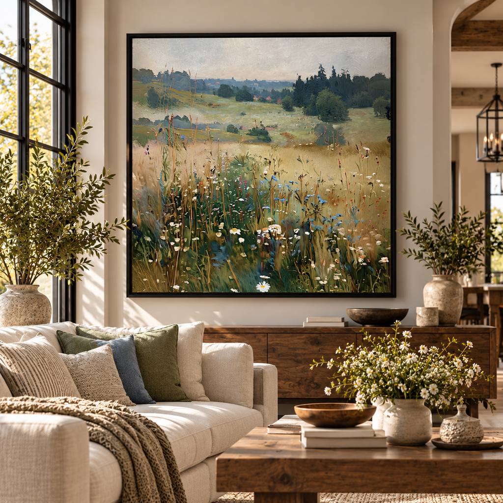 Wildflower Meadow Wall Art – Vintage Countryside Canvas Print